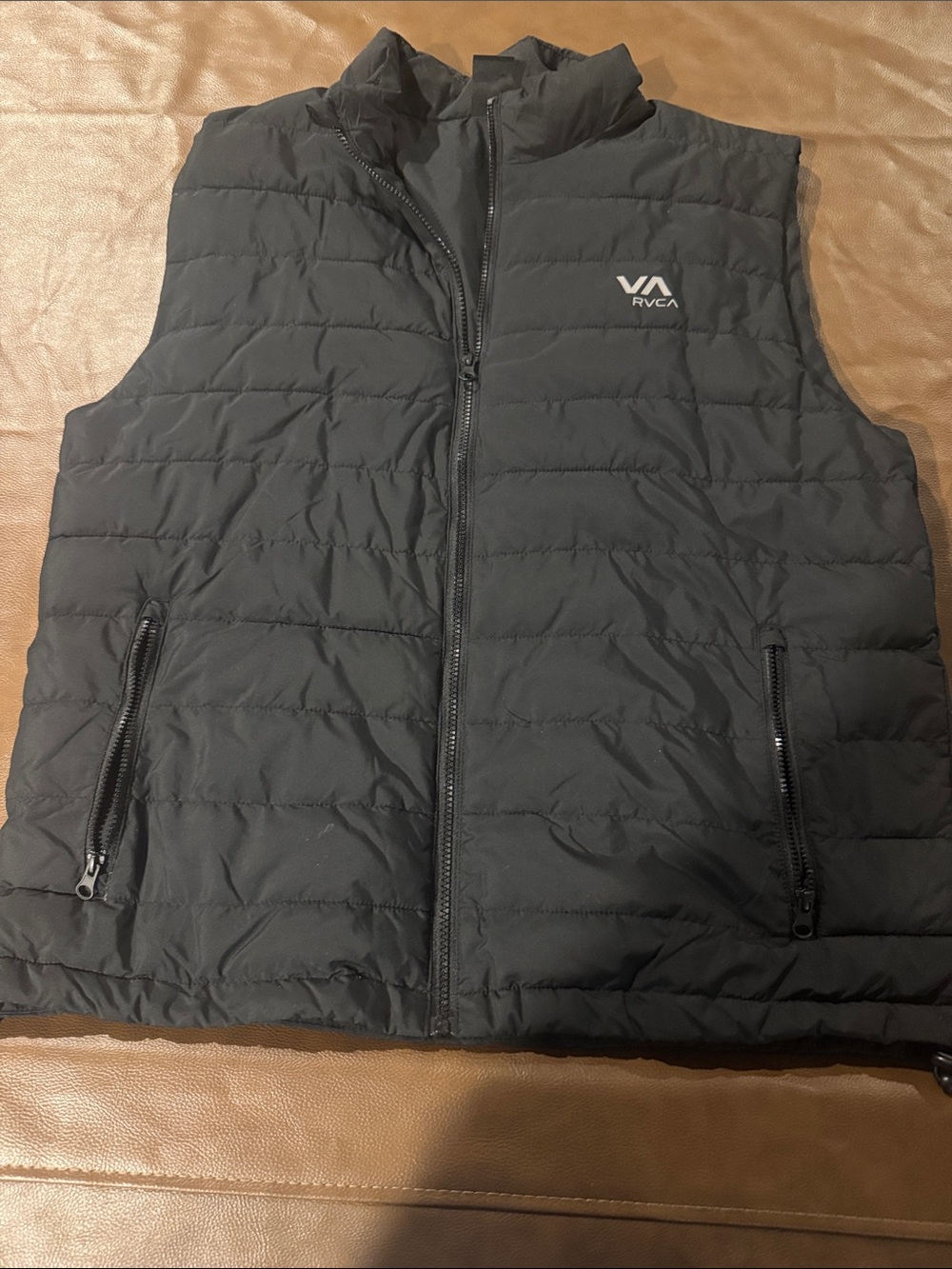 RVCA Black Quilted Puffer Vest with Logo